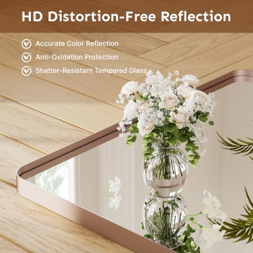 Image of Kosmonia 32x24 Inch Bathroom Vanity Mirror Brushed Rose Gold
