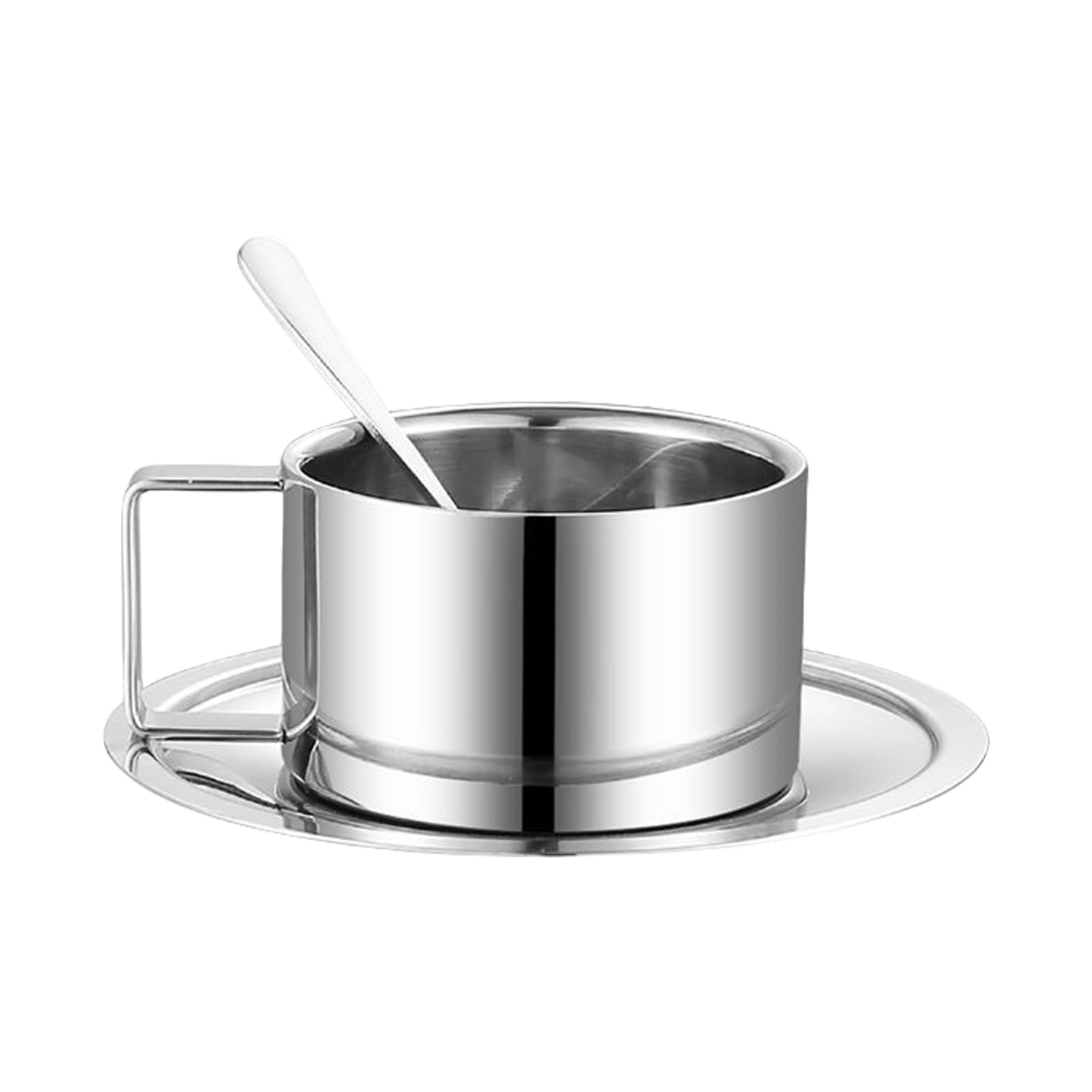 304Stainless Steel Coffee Set With Cup Spoon And Tray Elegant Coffee Serving Set Coffee Drinkware For Various Usage