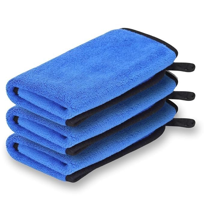 Image of Btag Microfiber Cleaning Cloth, 30x40 cms 600 GSM | Highly Absorbent,Lint and Streak Free, Multi-Purpose Wash Cloth for Kitchen,Car,Window,Stainless Steel,Silverwear (Dark Blue 30x40cms) Pack of 3