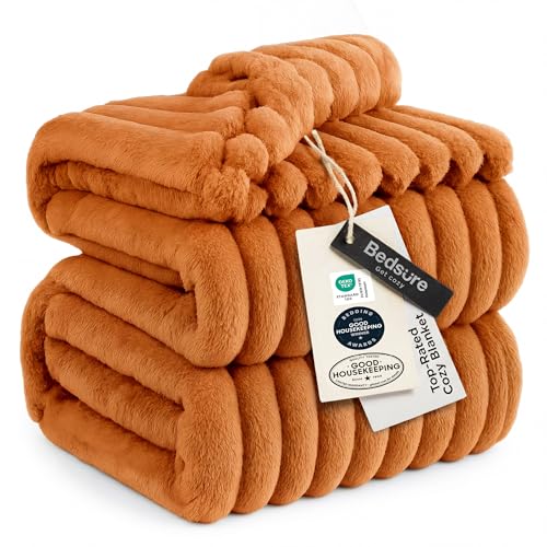 Bedsure GentleSoft Orange Full Blanket for Couch - Cozy Soft