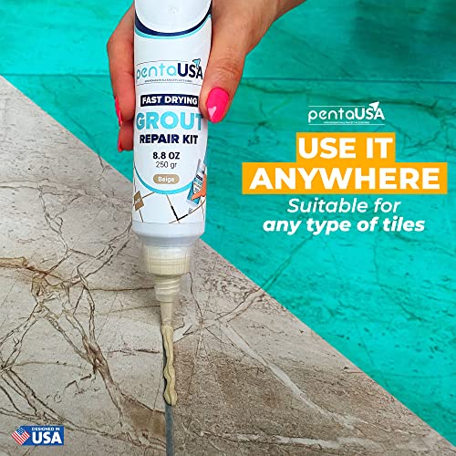 PentaUSA Tile Grout Repair Kit - Beige Grout Filler, Triple Protection, Fast Drying Formula Restores and Renews Joint Lines with Scraper (Beige, 8.8oz / 250gr) - Image 6