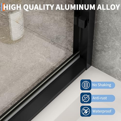 Image of Framed Bypass Shower Door 44-48 inch Wx72 inch H, Aluminum Structure with Dual Sliding Panels, 6mm Coated Tempered Glass, Matte Black Finish, Space-Saving Easy-Glide Bathroom Door
