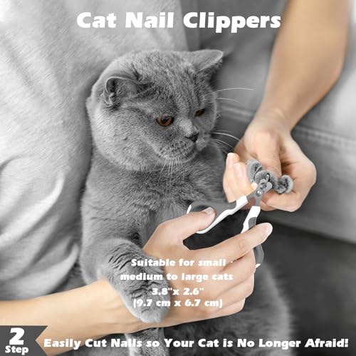 Image of 3PCS Cat Grooming Supplies, Cat Brush & Nail Clipper /Trimmer & Flea Comb for Shedding Indoor Cats Essentials Stuff Accessories (Grey)