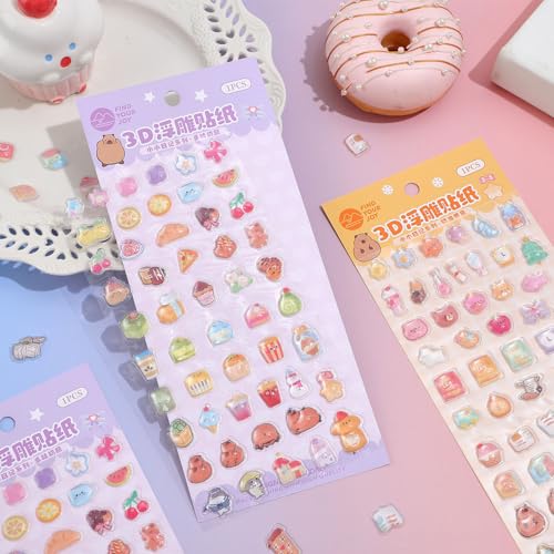 Image of Girl's 3D Cute Japanese Puff Sticker, 100+ Kawaii Dessert and Animal Mini Puffy Stickers, for DIY Scrapbooks Planner Journals Laptops Phone Case Decoration Gifts Rewards, Cream Cheese