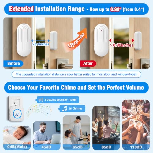 Image of SanJie Door Chimes When Door Opens for Home - Door Alarm with Chime Adjustable Volume,5 Magnetic Door Sensors & 2 Plug-in Receivers - Door Open Chime - Indoor Range 500ft 2 Receivers + 5 Sensors