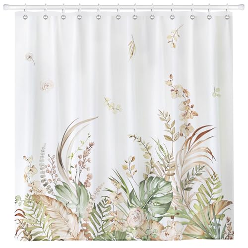 Arquiel Duschvorhang Boho Blumen Waschbar 182x182 cm Polyester Badezimmervorhang Dekor für Bad Dusche Badezimmer mit 12 Ösen & Ringen