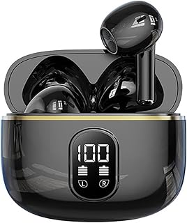 Wireless Bluetooth Earbuds with LED Digital Display – Bluetooth 5.3 Headphones with Charging Case, Hi - Fi Sound, Noise Canceling, Touch Control for Sports/Work