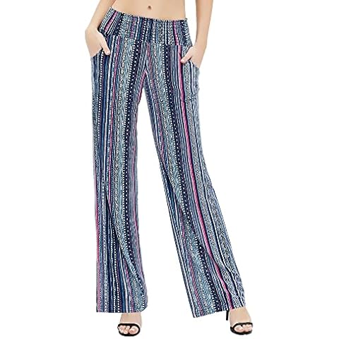 Urban CoCo Women's Boho Palazzo Pants Wide Leg Beach Pants High Waisted Lounge Pants with Pockets(M, 19) Cover