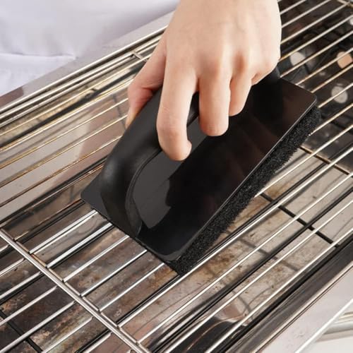 Durlo 7-teiliges Grillplatten-Reinigungsset mit Edelstahl-Schabergriff und 5 austauschbaren Reinigungspads, flache Grillbürste, schwarz