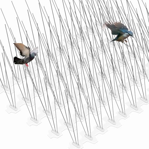 Gluckluz Bird Spikes 24 Packs Pigeon Repellent Anti Bird Deterrent Stainless Steel Cat Spikes Strip with Uninstalled Pins for Small Animal Outdoor Roof Fence Wall (11x4x30cm)