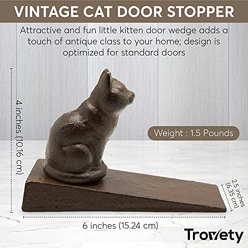 Trovety Cat Door Stopper Floor - Cast Iron Door Stopper Decorative With Cat Figurine - Prevent Loud Door Bangs - Keep Doors Open - Decorative Rustic Door Stopper (Sitting Cat) #TOP1