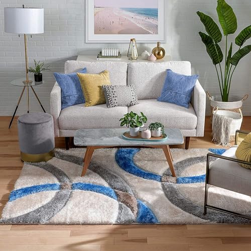 Image of Ultra-Soft Shaggy Carpet (4 X 6 FEET, Grey Blue Ivory) Fluffy, Cozy & Durable Area Rug for Living Room, Bedroom & More ? Premium Modern Design