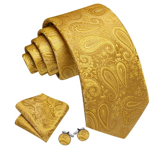 Image of Barry.Wang Men Ties Paisley Woven Silk Necktie Set with Pocket Suqare Cufflinks Formal