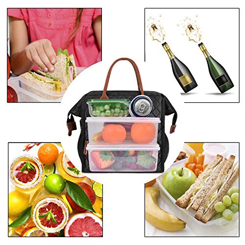 Lokass Lunch Bag Insulated Lunch Box Wide-Open Lunch Tote Bag Large Drinks Holder Durable Nylon Thermal Snacks Organizer For Women Men Adults College Work Picnic Hiking Beach Fishing,Black-Square #TOP7