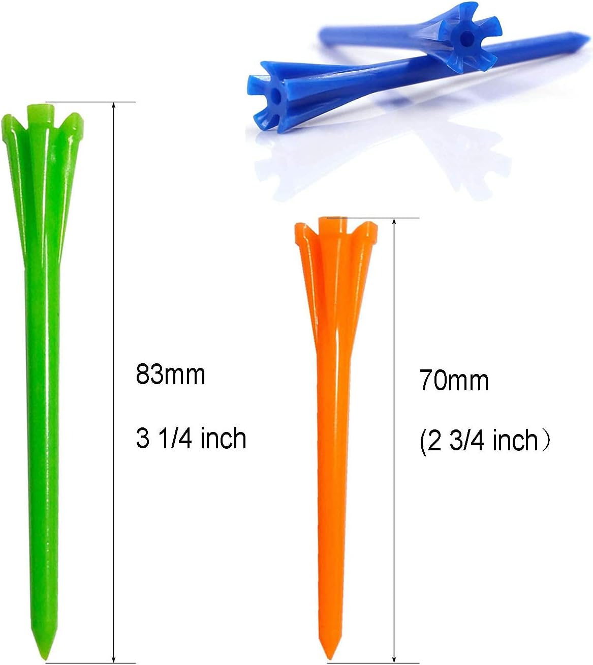 FINGER TEN Golf Tees Plastic 3 1/4 2 3/4 inch Unbreakable 60 Pack Bulk Long Stronger Upgrade More Durable Stable Reduce Friction Side Spin Tee for Men Women