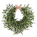 Artificial Olive Wreath for Front Door - 22 Inch Faux Greenery Wreath with Burlap Bow & Olives - Modern Farmhouse Wall Decor, Year Round Spring Summer Wreath for Indoor Outdoor Wedding Entryway