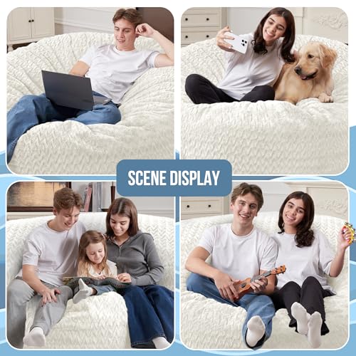 Image of HABUTWAY 4FT Bean Bag Chair,Giant Bean Bag Chairs for Adults,Big Bean Bags with Memory Foam Filled, Large Beanbag Chairs with Chevron Plush Cover-White