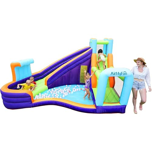AirMyFun Inflatable Waterslide, Water Bounce House for Wet and Dry, Kids Bouncy House Water Park with Air Blower, Water Spray, Splash Pool, A83021
