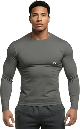 NINQ Full Sleeve Compression, Workout, Round Neck, Down Shoulder T-Shirt - Men's Gym, Athletic &amp; Sports Tights for Fitness