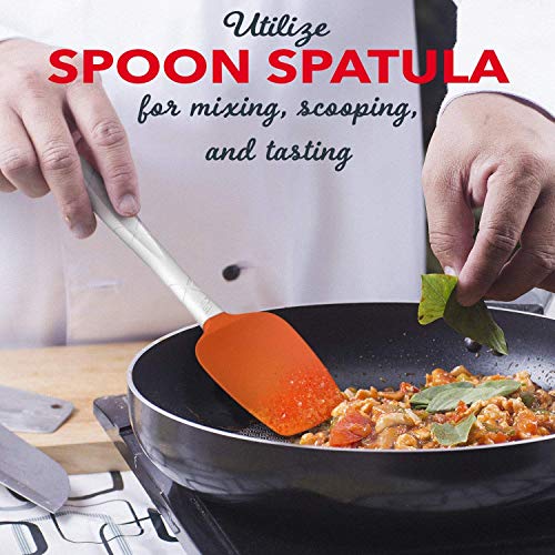 M KITCHEN WORLD Heat Resistant Silicone Spatula Set - Non-Stick Rubber Spatula Kitchen Utensils for Cooking, Baking, and Mixing - Ergonomic, Bakeware Set of 4, Orange