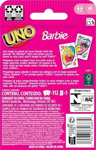 Mattel Games UNO Barbie Kartenspiel mit spezieller Hi, Barbie! Regel für Kinder, Erwachsene & Familiennächte, Spieleabende, Reisen, Camping & Partys – Bild 7