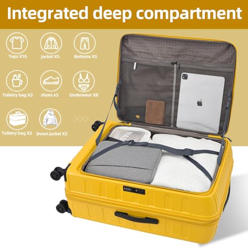 Image of Kaleenie 29 Inch Luggage with Expansion and Side Opening Design, 50 * 31(35)*76cm, 117L~133L Lightweight ABS+PC Hardshell Checked Trunk Suitcase, Yellow