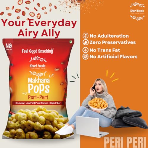 Image of Khari Foods Premium Flavoured Makhana 25g, Crunchy & Roasted Makhana Pops, Protein Source, Fibre Rich, No Palm Oil, Gluten Free (Peri Peri Pack 4)