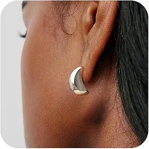 Small Hoop Earrings for Women No Tarnish - Dainty Chunky Silver Earrings Trendy 925 Sterling Silver Plated Hypoallergenic Teardrop Hoops Earring for Women Silver Jewelry Gift