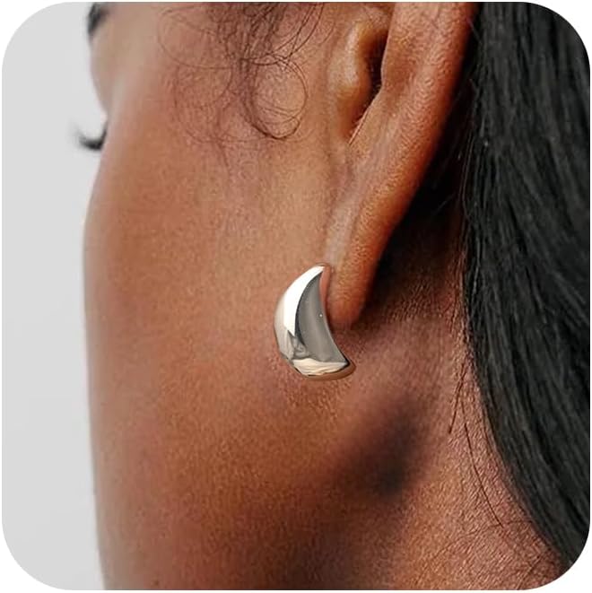 Small Hoop Earrings for Women No Tarnish - Dainty Chunky Silver Earrings Trendy 925 Sterling Silver Plated Hypoallergenic Teardrop Hoops Earring for Women Silver Jewelry Gift
