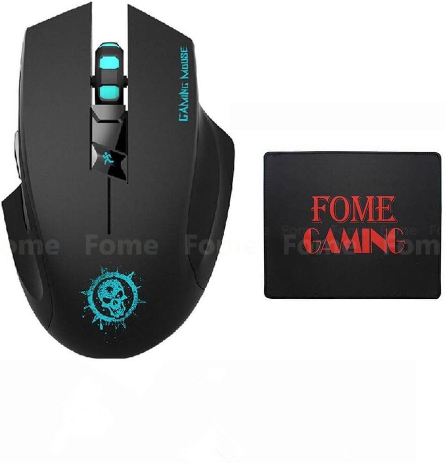 2.4GHz Wireless Gaming Mouse, FOME GAMING C10 Ergonomic Noiseless Buttons Optical 1000/1500/2000DPI with 3 Color Breathing Light for LOL CF Compatible with Windows MAC Black+FOME GAMING Mouse Pad
