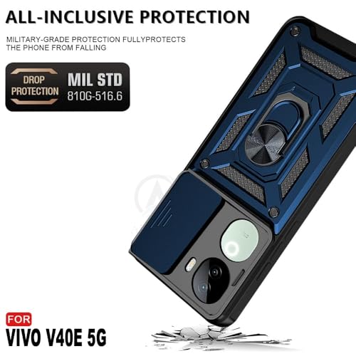 Image of AIBEX Back Cover for Vivo V40e 5G / iQOO Z9s 5G | D10 Tough Armor Case | Sliding Camera Shield | 360 Protection | Kickstand Ring Holder | Military-Grade Shockproof Bumper Case