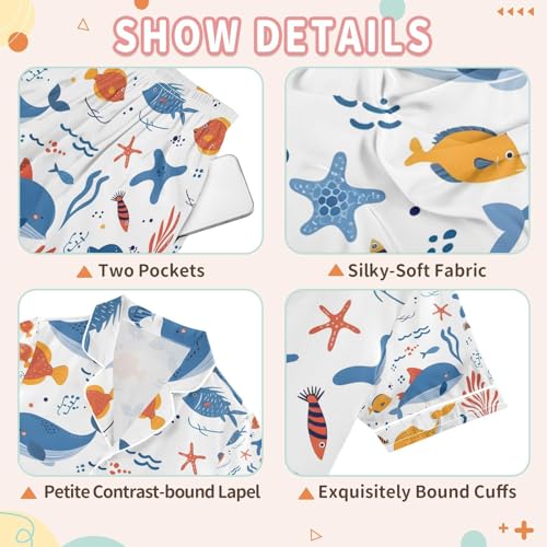senya Cartoon Sea Dolphin Satin Summer Pajama Sets Silk Short Sleeve Button Down Sleepwear3