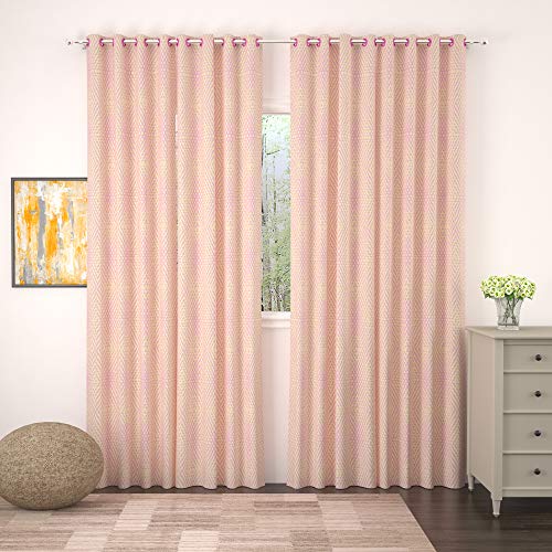 Image of Story@Home Bloom Collection Jacquard Lavish and Modern Rich Geometric Print 4 Piece Eyelet Ring top Door Curtain for Bedroom and Hall - 7 Feet, Baby Pink
