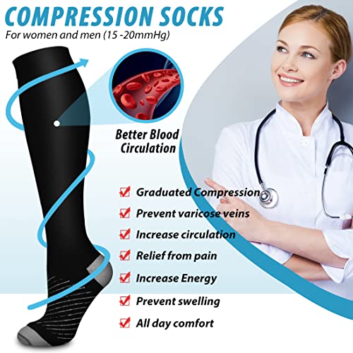 Meias de compressão de cobre para mulheres e homens (6 pares) - Melhor suporte para enfermeiros, cor