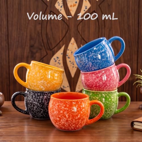 Image of Colorfull Ceramic Tea Cup Set of 6 Pcs - 100ml | Tea /Chai Cup Sets Coffee Mugs Ceramic Dinnerware Crockery for Kitchen | Ideal for Kitchen, Home Daily Use & Gifting