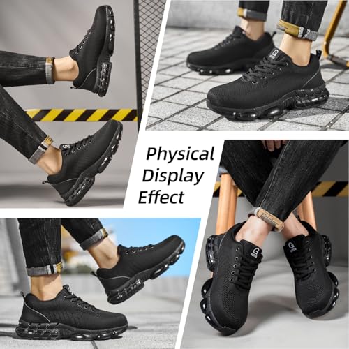 Image of GLANOUDUN Steel Toe Work Shoes for Men, Lightweight Black Work Shoes with Puncture Resistant Midsole, Comfortable Safety Footwear for Warehouse Construction