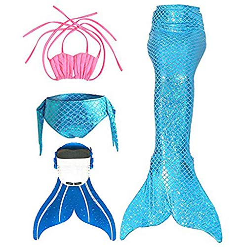 4PCS Girls Swimsuit Mermaid Tails for Swimming Princess Bikini Bathing Suit Set
