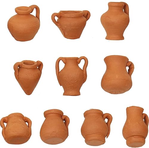 FADEDA Juego de 10 ánforas pequeñas/altura: 2 cm/pintadas a mano, figuras de belén detalladas, decoración de mesa de Navidad, accesorios para belén