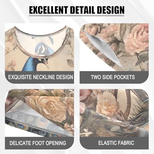 ALAZA Peacock Peony Flower Floral Pajamas Set Short Sleeve Cotton Sleepwear Summer Pjs 2 Piece 5-14Y4