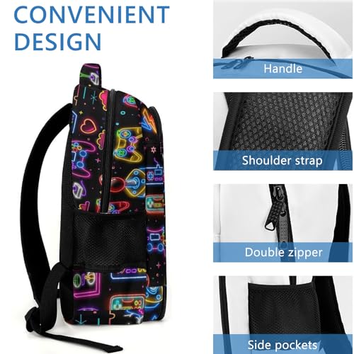 GNEW Backpack for Boys Gamer Backpack, Colorful Neon Game Backpack for Boys, Video Game Backpack, Boys Gaming Backpack, Water Resistant Daypack Travel Backpack for Kids & Teens, 16.5 Inch3