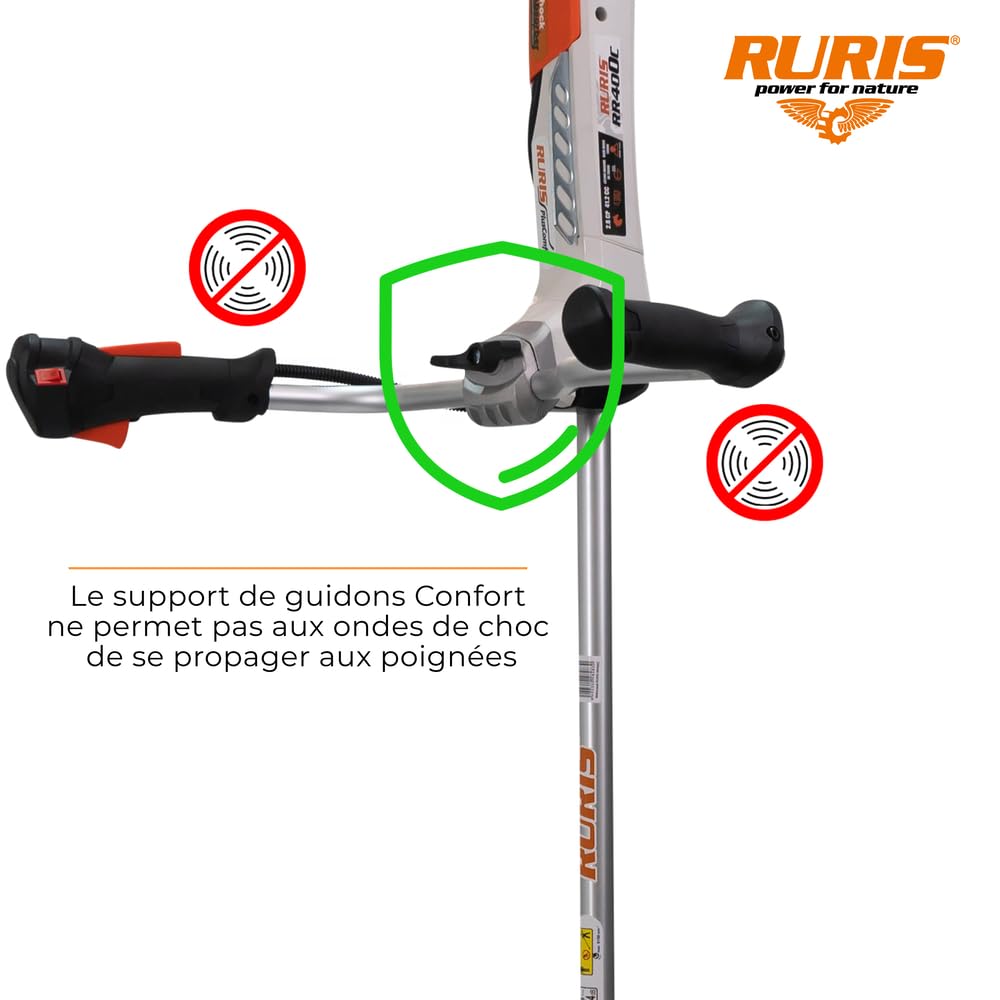 RURIS Power for Nature Débroussailleuse Thermique RR400C 2 Temps 41,5 cm3, 2,8 CV, 255mm - Harnais Dual Balance, Système Antivibrations 5 Points, Orange