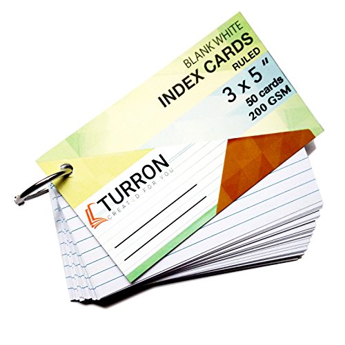 Image of Turron Premium Blank Index Flash Cards | Punched with Binder Rings for Study, Notes & Revision (300, White, 4 x 6 Inch, 2-Side Ruled)