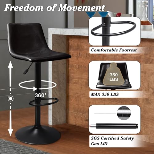 Image of Waleaf Adjustable Bar Stools Set of 4, Modern Faux Leather Swivel Barstools