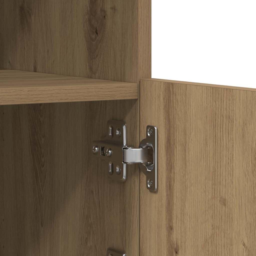 vidaXL Zeitgenössischer Schrank aus massiver Eiche mit Glasregal | Elegantes Design, ideal für Wohnzimmer oder Büro, langlebig, Mattes Finish, nur für drinnen, leicht zu montieren, Holz-