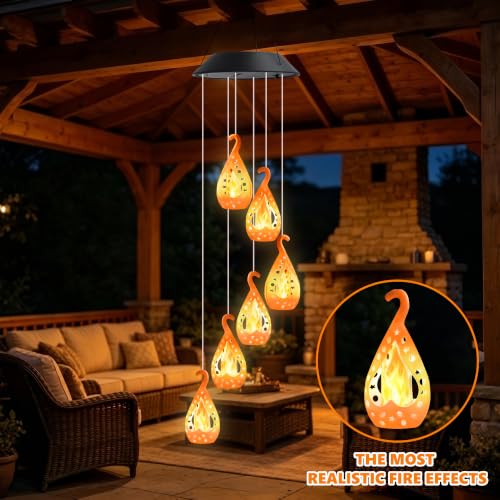 Image of Toodour Solar Wind Chime, Flame Wind Chimes Karez, LED Decorative Mobile, Gifts for Mom Grandma, Waterproof Outdoor Decorative Lights for Garden, Patio, Yard, Window Decor(Warm White)