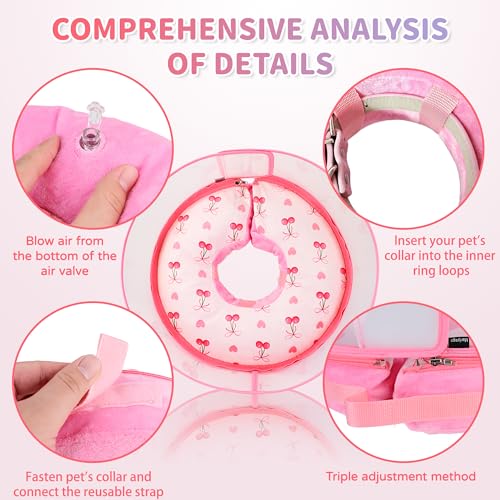 Image of Inflatable Recovery Dog Cone Collar for Large Medium Dogs After Surgery, Soft Dog Donut Collar Adjustable Recovery Bone for Pets, Prevent from Biting & Scratching (Pink, XL)
