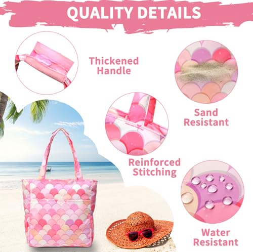 Image of Kasqo Beach Tote Bag for Women, 22L Waterproof Sandproof Medium Packable Travel Bag with Zipper for Pool Gym Shopping