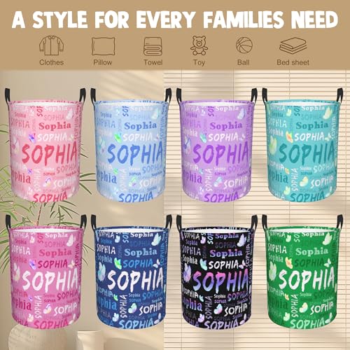 Image of Custom Name Laundry Hamper, Personalized Laundry Basket with Name for Boys Girls Kids Men Women, Customized Name Dirty Clothes Basket Gifts for Clothes Toy Bathroom Bedroom Laundry Room Dorm