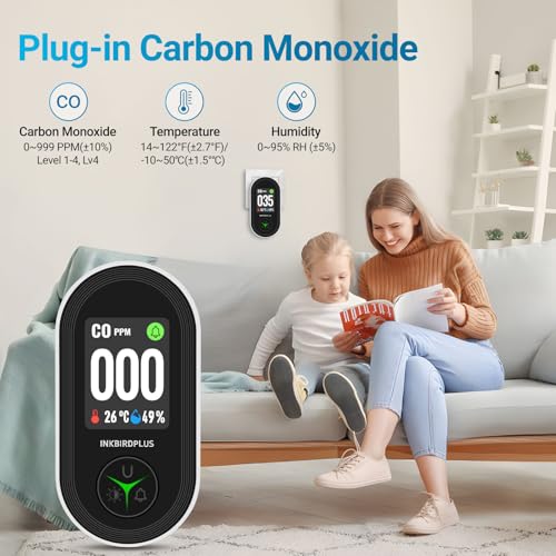 Image of INKBIRDPLUS 3-in-1 Plug-in Carbon Monoxide Detector for Home (EU Plug) | Air Quality Monitor with Temperature & Humidity Sensor, IPS HD Display, Loud Buzzer Alarm, CO Detector for Office, School