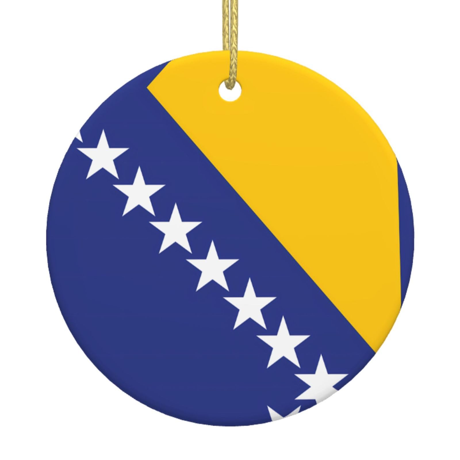 Flag of Bosnia and Herzegovina Printed Christmas Tree Ceramic Ornaments Holiday Decoration Christmas Unique Pendant for Christmas Party